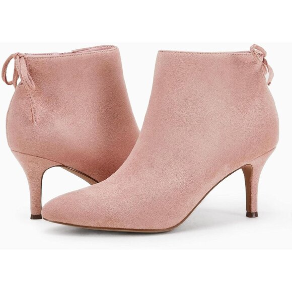 Women's Pointed Toe Heel Ankle Booties Kitten Stiletto Bowtie Strappy Boot Pink - Picture 6 of 6